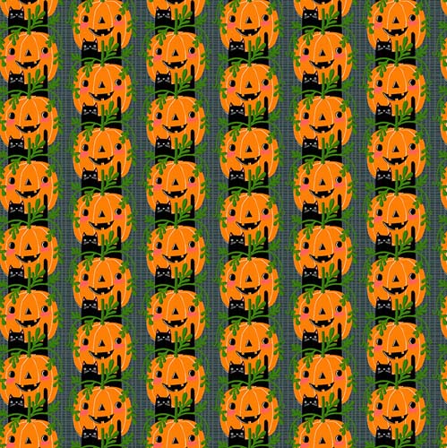 Witchy Ways - Kitty Rows - Gray - rows of cats & pumpkins on gray- Cori Dantini