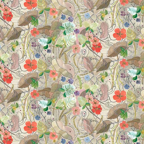 Exotic Garden Palace - Peppercorn Parchment - Parchment -coral & tan floral