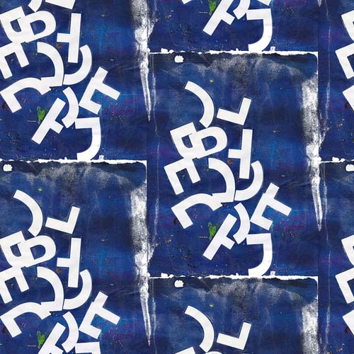 Ravel - Fray - Indigo - white letter shapes on blue brick