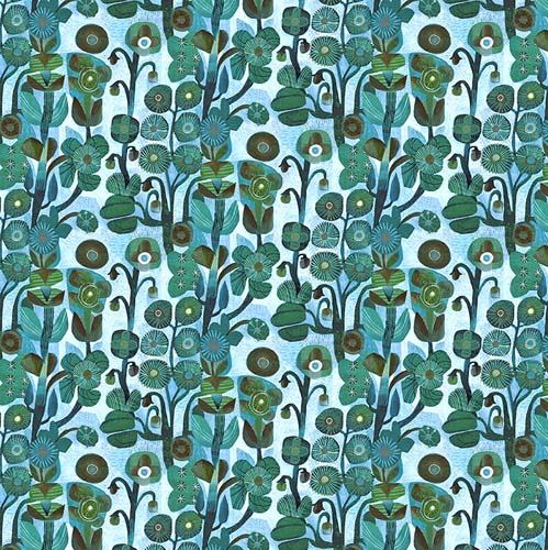 L'Heure Bleue - Belle - Baby Blue - blue green floral on light blue