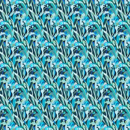 L'Heure Bleue - Tresor - Teal - packed  floral on teal