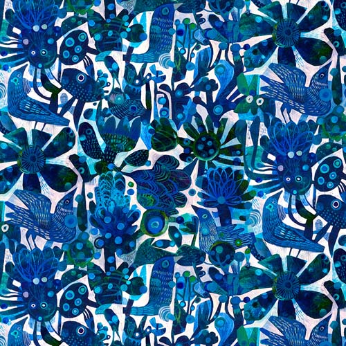 L'Heure Bleue - Blue Birds - Ultramarine - bright blue birds on pale blue