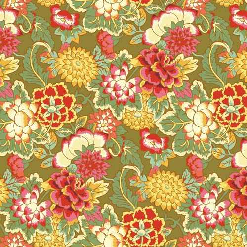 Cloisonne - Moss - Flowers moss green -  Feb.2022 - Kaffe Fassett coll.