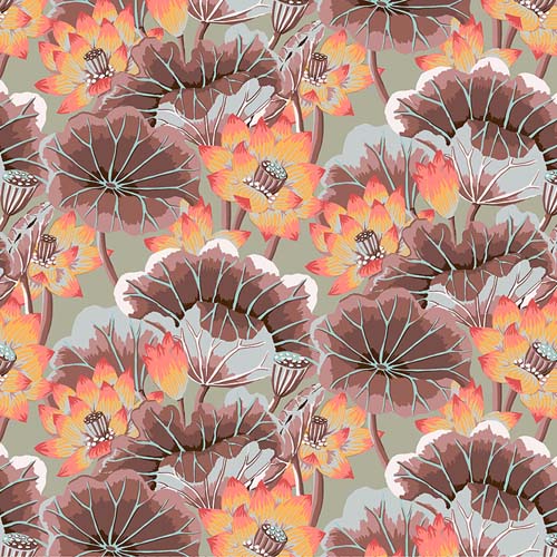 Lake Blossom -Antique- August 2023- mauve & coral water lilies- Kaffe Fassett