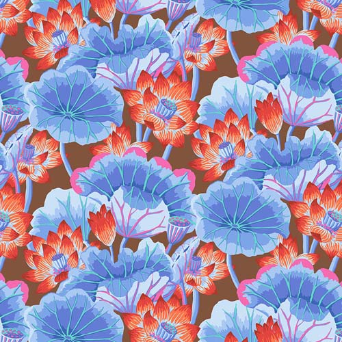 Kaffe Collective - August 2025 - Lake Blossoms - Brown - Blue & orange lilies