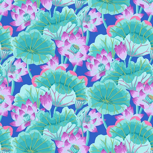 Kaffe Collective - August 2025 - Lake Blossoms - Turquoise - teal & purple lilie