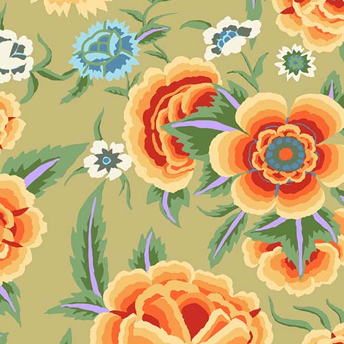 Embroidered Shawl - Beige - August 2022 - Peach & orange flowers- Kaffe Fassett