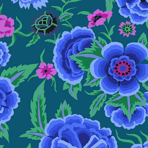 Embroidered Shawl - Blue - Stash - Blue flowers - Kaffe Fassett