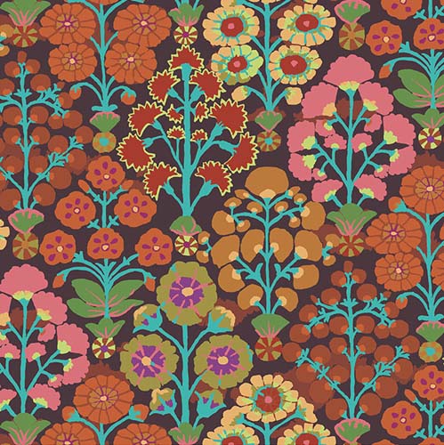 Kaffe 85 & Fabulous - Sprays - Brown - muted color flowers on brown