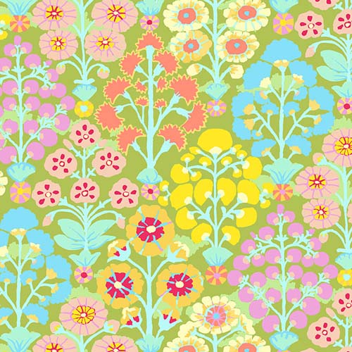 Kaffe 85 & Fabulous - Sprays - Lime - colorful flowers on green