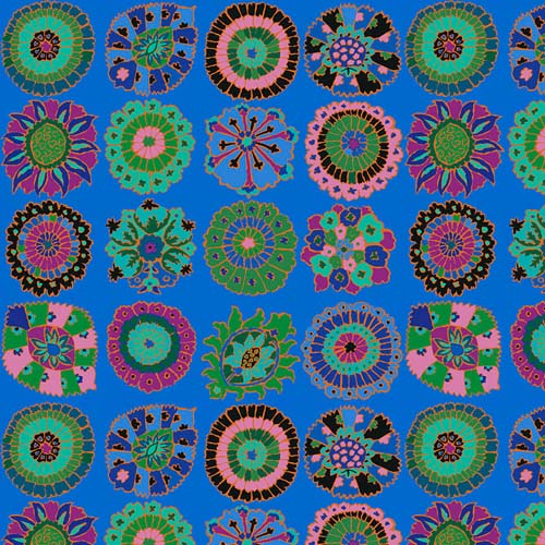 Carpet Cookies - February 2023 - Blue - rows of flowers on blue - Kaffe
