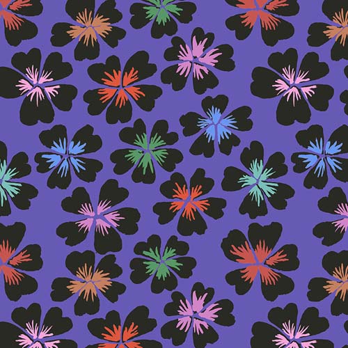 February 2024 - Petals - Purple - black flowers on purple- Kaffe Fassett