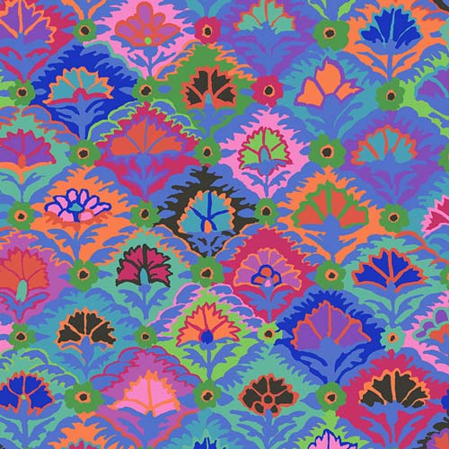 February 2024 - Step Flower -Blue - colorful flower pattern - Kaffe fassett