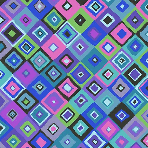 February 2024 - Square Dance - Blue - blue diamond squares - Kaffe Fassett