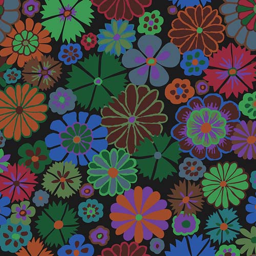 Kaffe Collective - August 2024- Folk Flower - Dark- green rust & blue on black