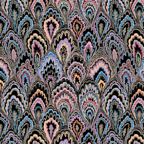 Kaffe Collective Feb. 2025 - Marble Scallops - Black - black & pastel scallops