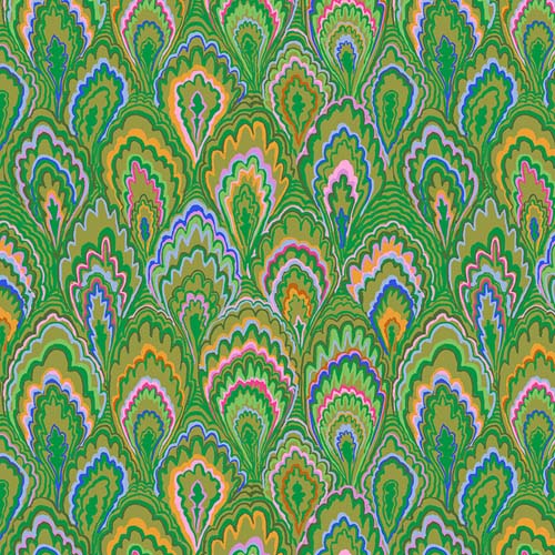 Kaffe Collective Feb. 2025 - Marble Scallops - Green - green& yellow scallops
