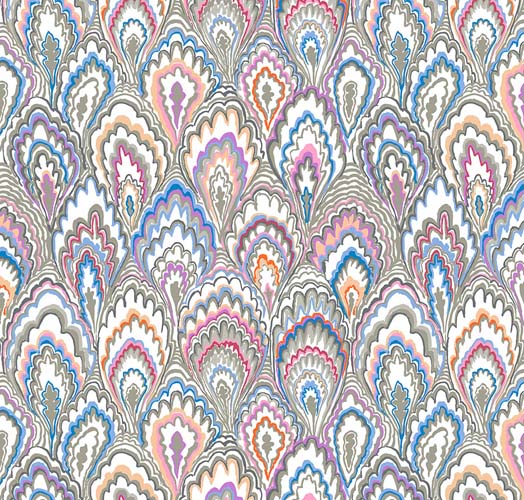 Kaffe Collective Feb. 2025 - Marble Scallops - Grey - grey& pastel scallops