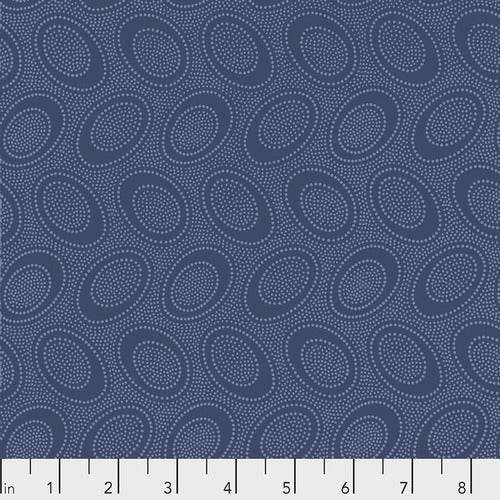 Aboriginal Dot - Denim - Pink Dots on Denim Blue Grey Background-Kaffe Fa