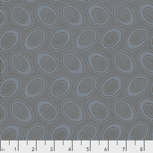 Aboriginal Dot - Stone - Brown Dots on Blue Grey Background-Kaffe Fassett