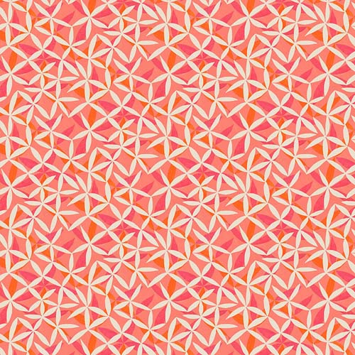 Flourish & Bloom - Star Flower Dance - Coral - cream flowers on coral