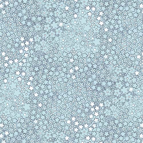 Flourish & Bloom - Flora Dora- Seafoam - packed flowers on pale blue