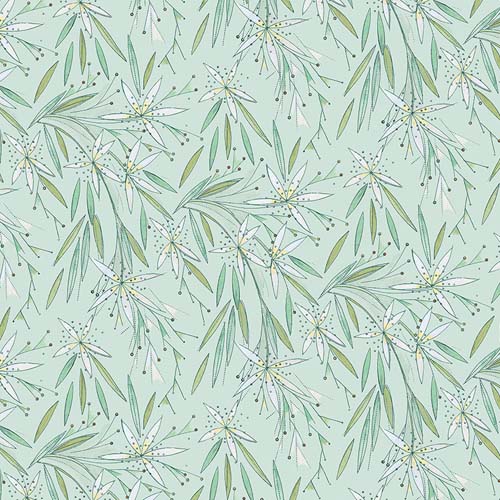 Flourish & Bloom - Star Flower - Mint - white flowers & leaves on pale green