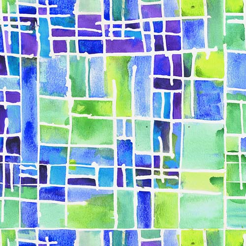 Cool Breeze - Monsoon - Multi- green blue & purple overlapping squares