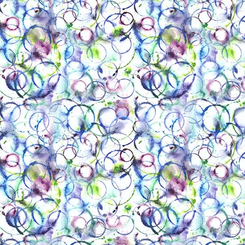 Cool Breeze - Windy - Multi - water rings in blue, green & purple on white