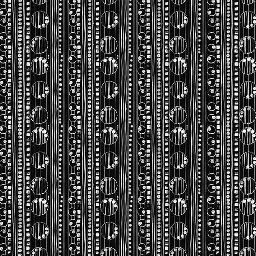 Cool Breeze - Stratus - Black - White lines, circles & squares on black