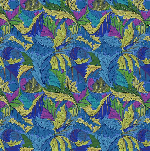 Kaffe x Morris & Co. - Acanthus - Cobalt - blue, green & purple leaves