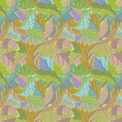 Kaffe x Morris & Co. - Acanthus - Jade - green, brown & purple leaves