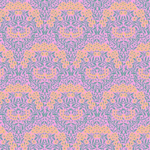Kaffe x Morris & Co. - Michaelmas Daisy - Pink - yellow & green daisies on pink