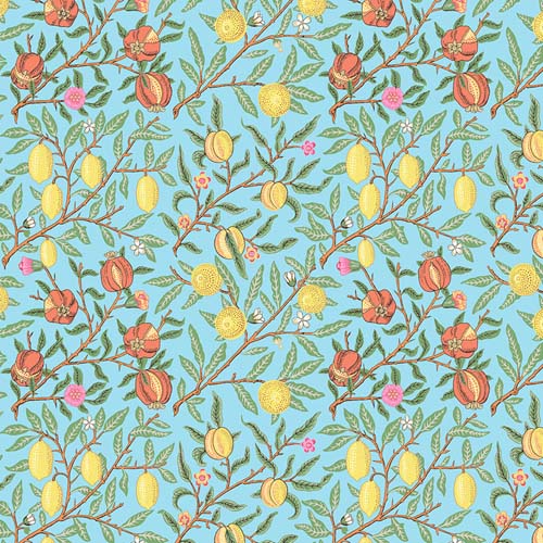 Kaffe x Morris & Co. - Fruit - Duck Egg - branches & fruit on lt blue