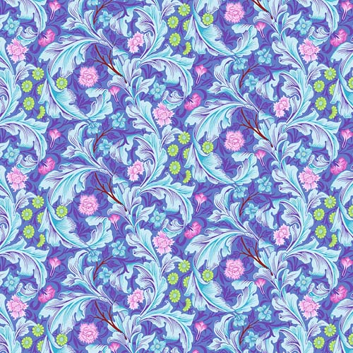 Kaffe x Morris & Co. - Leicester - Cobalt - lt blue & pink floral on blue