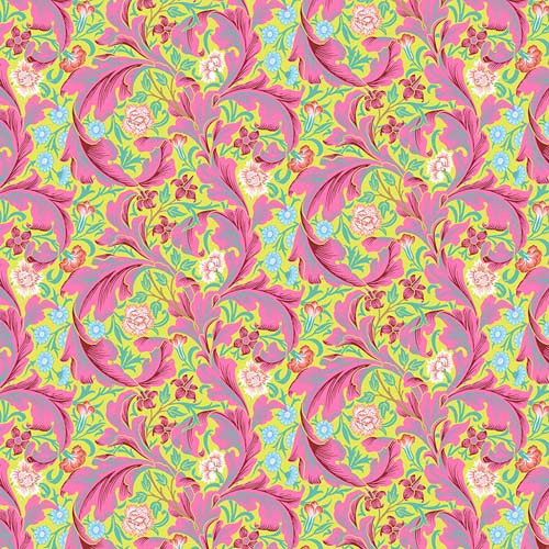 Kaffe x Morris & Co. - Leicester - Fuchsia - pink flourish on yellow