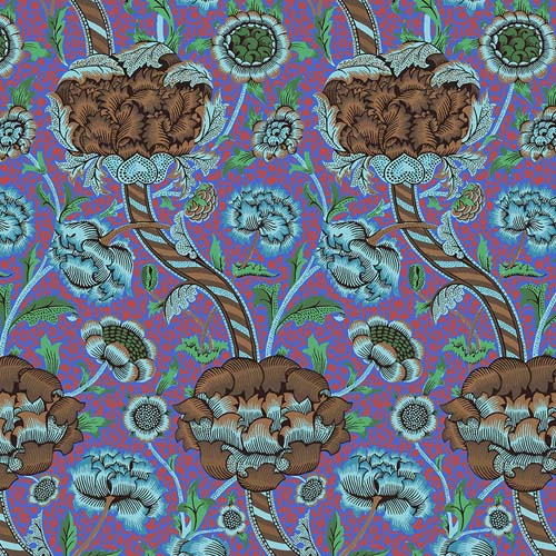 Kaffe x Morris & Co. - Wandle- Cobalt - brown & aqua floral on red & blue
