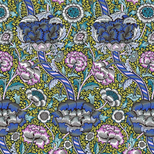 Kaffe x Morris & Co. - Wandle- Contrast - white, blue, lavender & gray floral