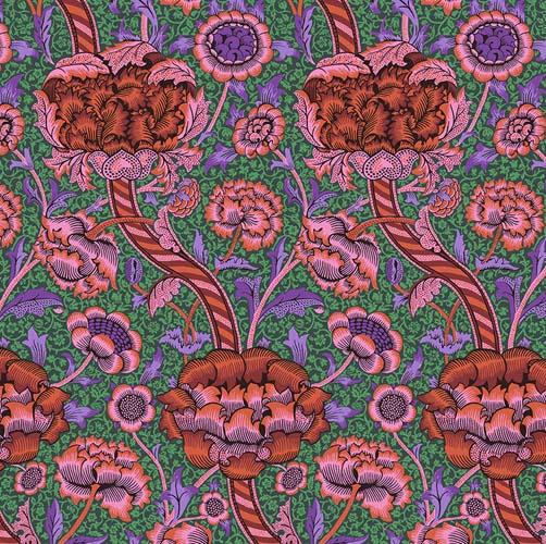 Kaffe x Morris & Co. - Wandle- Red - red, purple & pink floral on green