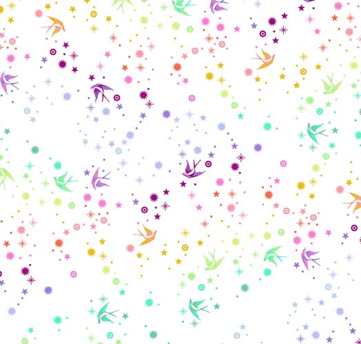 Tula's True Colors Minky - Fairy Dust - White - 58/60" - stars & birds on white