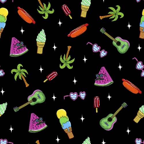 Summer Birds - Delish Delights - Black - Tiny tossed summer objects on black
