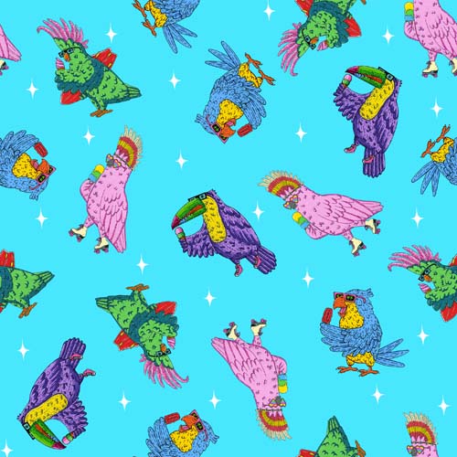 Summer Birds - Sky Birds - Blue - colorful tossed birds on bright blue