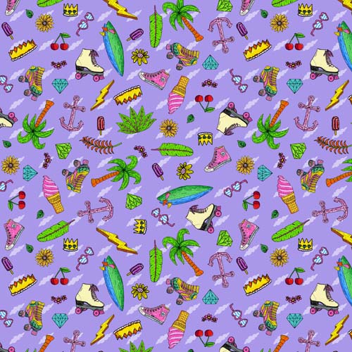 Summer Birds - Summer Loving - Lavender - tossed summer objects on purple
