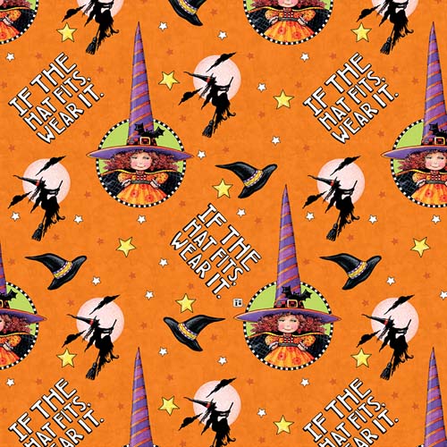 Spooky Cute - The Hat Fits - Orange -  witch in tall hat w/text- Mary Engelbreit