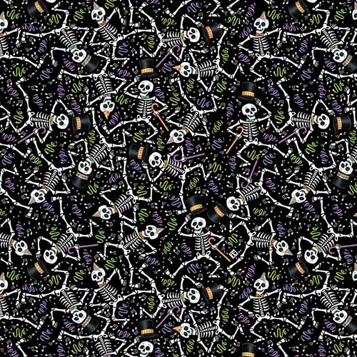Spooky Cute - Dancing Skeletons - Black - skeletons on black - Mary Engelbreit