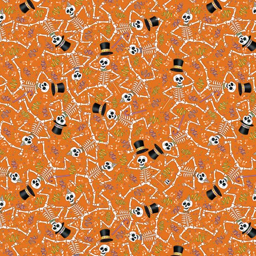 Spooky Cute - Dancing Skeletons - Orange - skeletons on orange - Mary Engelbreit