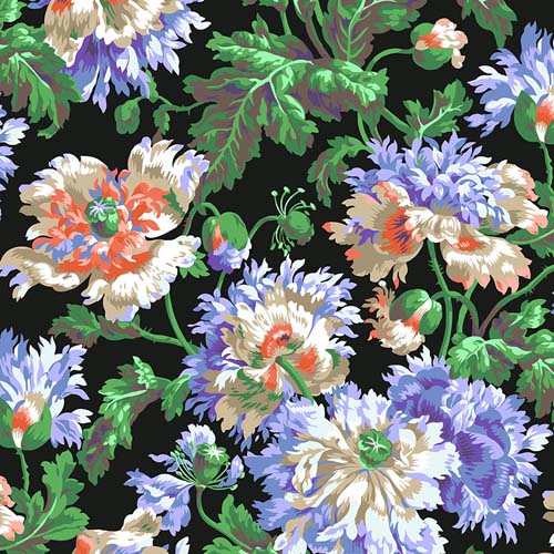 February 2024 - Garden Party - Contrast - large floral on black - Kaffe Fassett