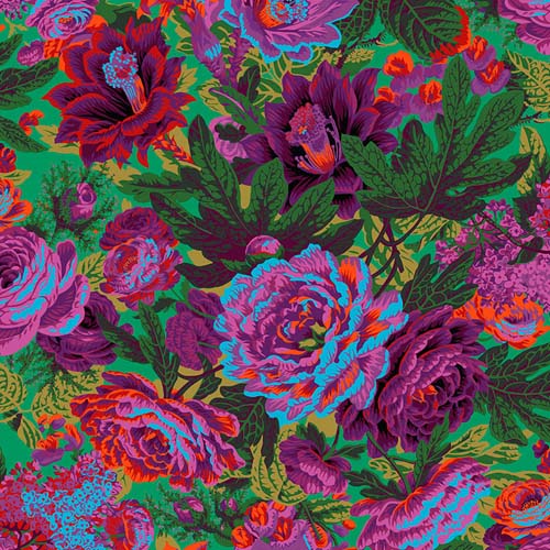 Floral Burst - February 2023 - Green- Large purple &orange floral on green-Kaffe