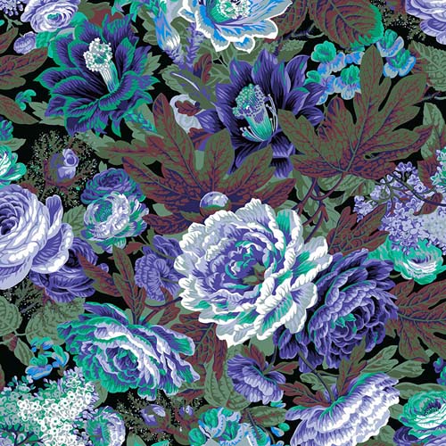 Floral Burst - February 2023 - Purple -Large purple&green floral on black- Kaffe