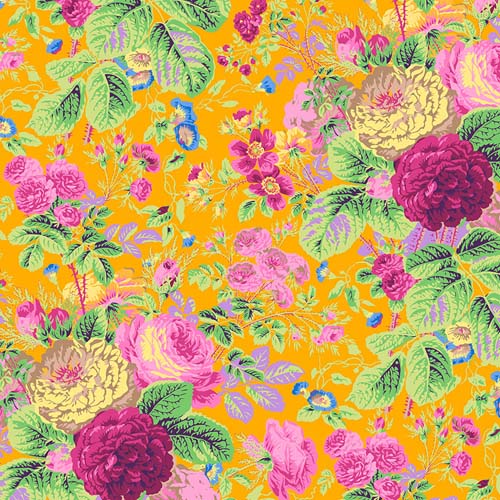 Kaffe Collective Feb. 2025 - Gradi Floral - Gold - large pink floral on gold